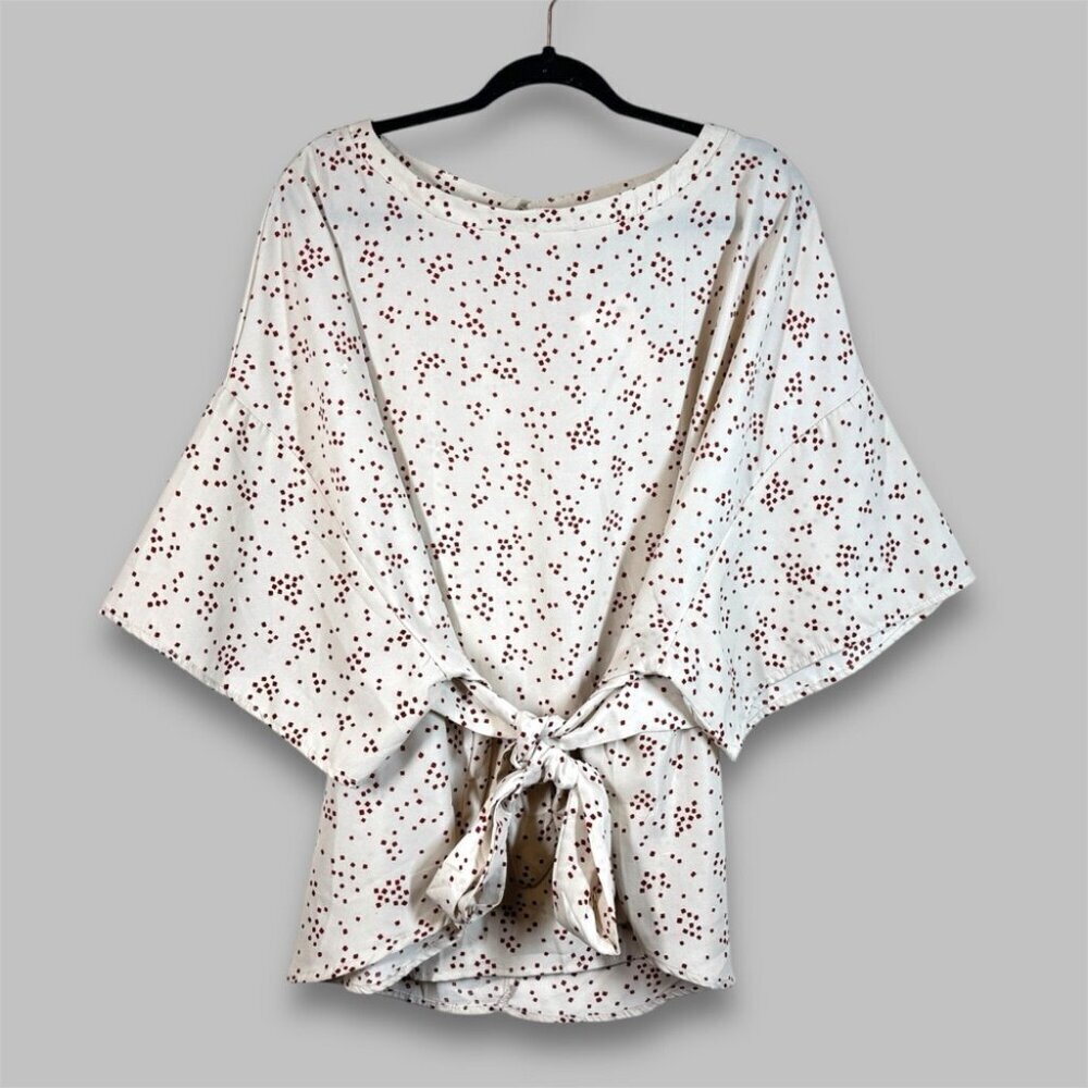 Hayden the Leslie Shirt-Dots Scoop Neck Cream Boho Blouse Size 2XL-3XL